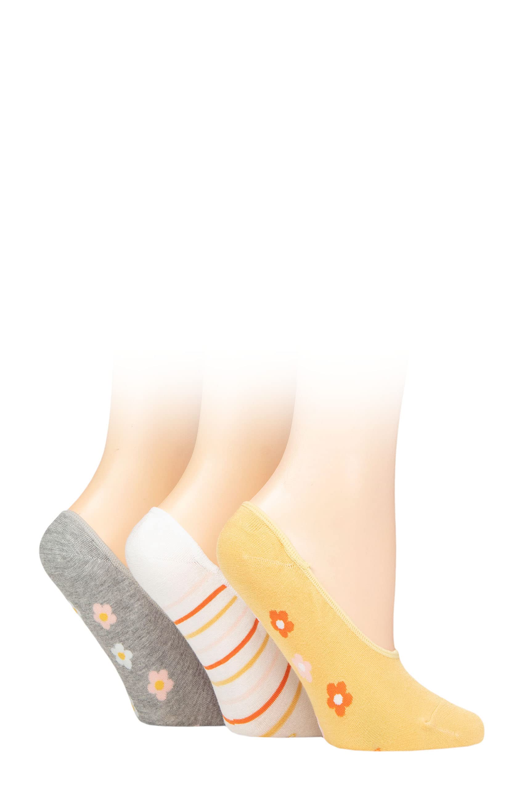 Sockshop Women's Buttercup Plain And Patterned Bamboo Shoe Liners Pack Of 3 4-8