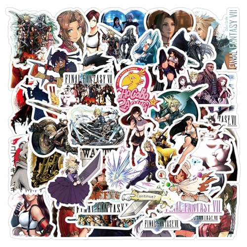 60pcs Cartoon Final Game Fantasy Anime Stickers Mixed Pack Anime Sticker for Teens Waterproof Stickers for Water Bottle Laptop Luggage Helmet Skateboard Guitar (finalfan)