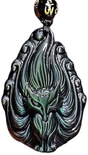 Collar con colgante de zorro de nueve colas de cristal de obsidiana con cadena de cuentas para wen o mujeres