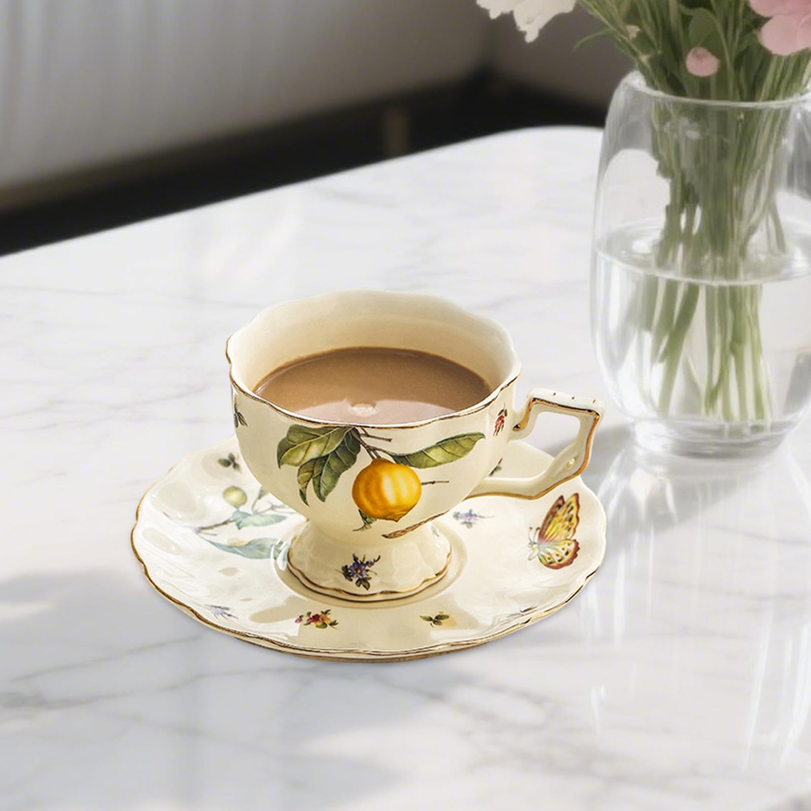 Tazza da caffè in Ceramica con piattino, Tazze da Latte, Accessori creativi, Tazza da caffè Espresso Multifunzionale Decorativa, Ornamento