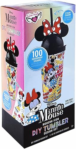 Miniatura 2 de Fashion Angels Disney Minnie Mouse - Juego de diseño de vaso de bricolaje – 100 calcomanías de vinilo impermeables, tapa de orejas de Minnie Mouse,