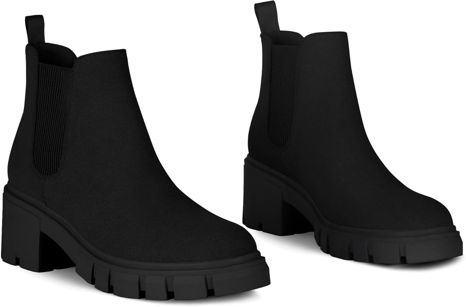 Athlefit Women's Chelsea Boots Fashion Lug Sole Chunky Heel Slip on Elastic Ankle Booties - Image 5