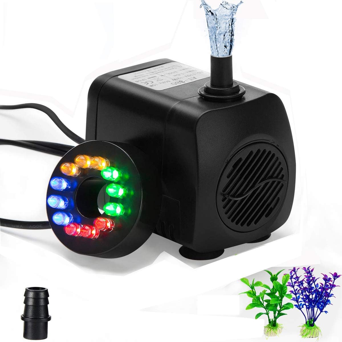 Fountain Pump 12LED Super Silent Small Submersible Water Pump(800L/H 15W) 220GPH Aquarium Pump Outdoor Fountain Pumps Pond Fish Tank,Aquarium