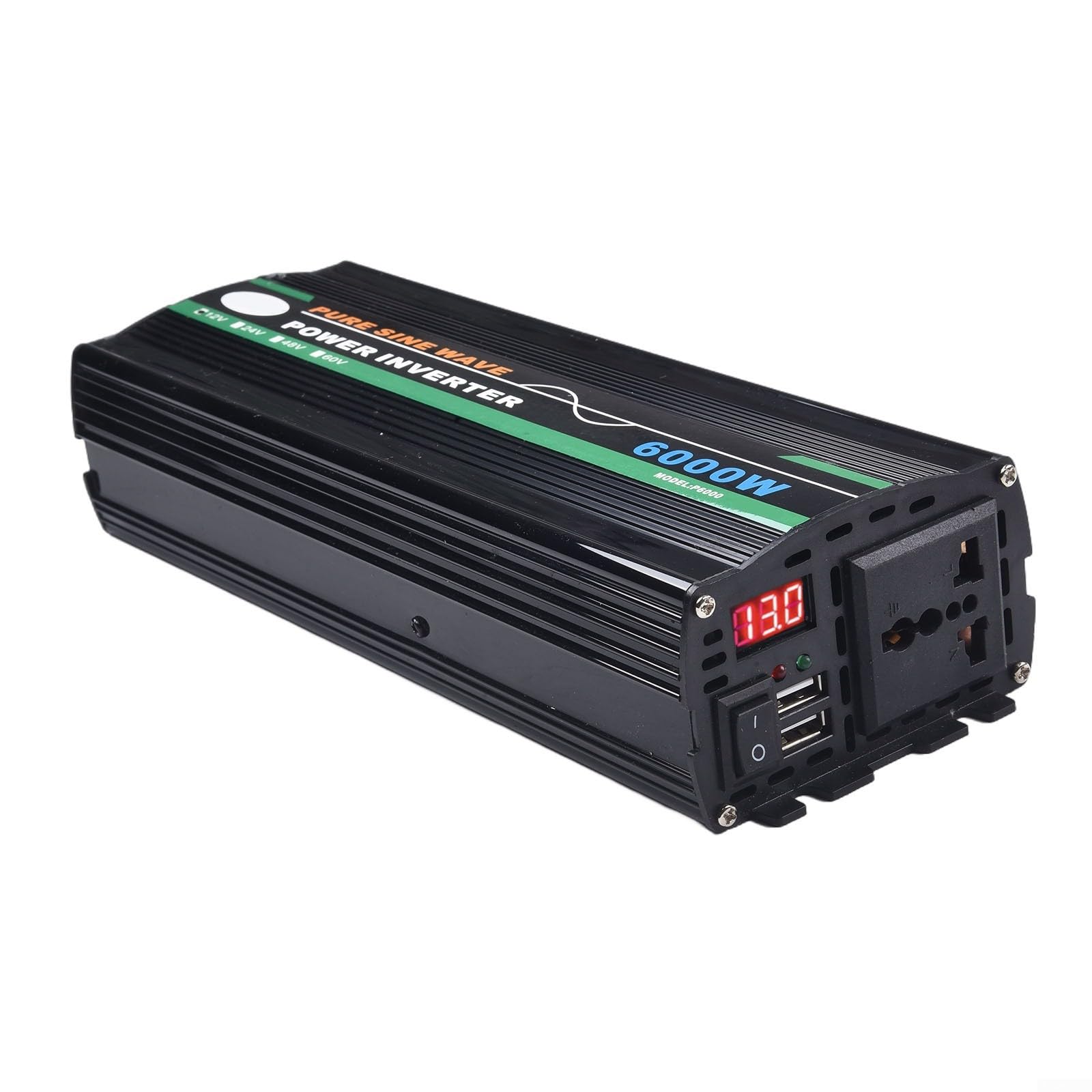 Inversor de corriente de onda sinusoidal pura de 6000 W, con indicador LED para panel solar, hogar, actividades al aire libre (60 V a 220 V)