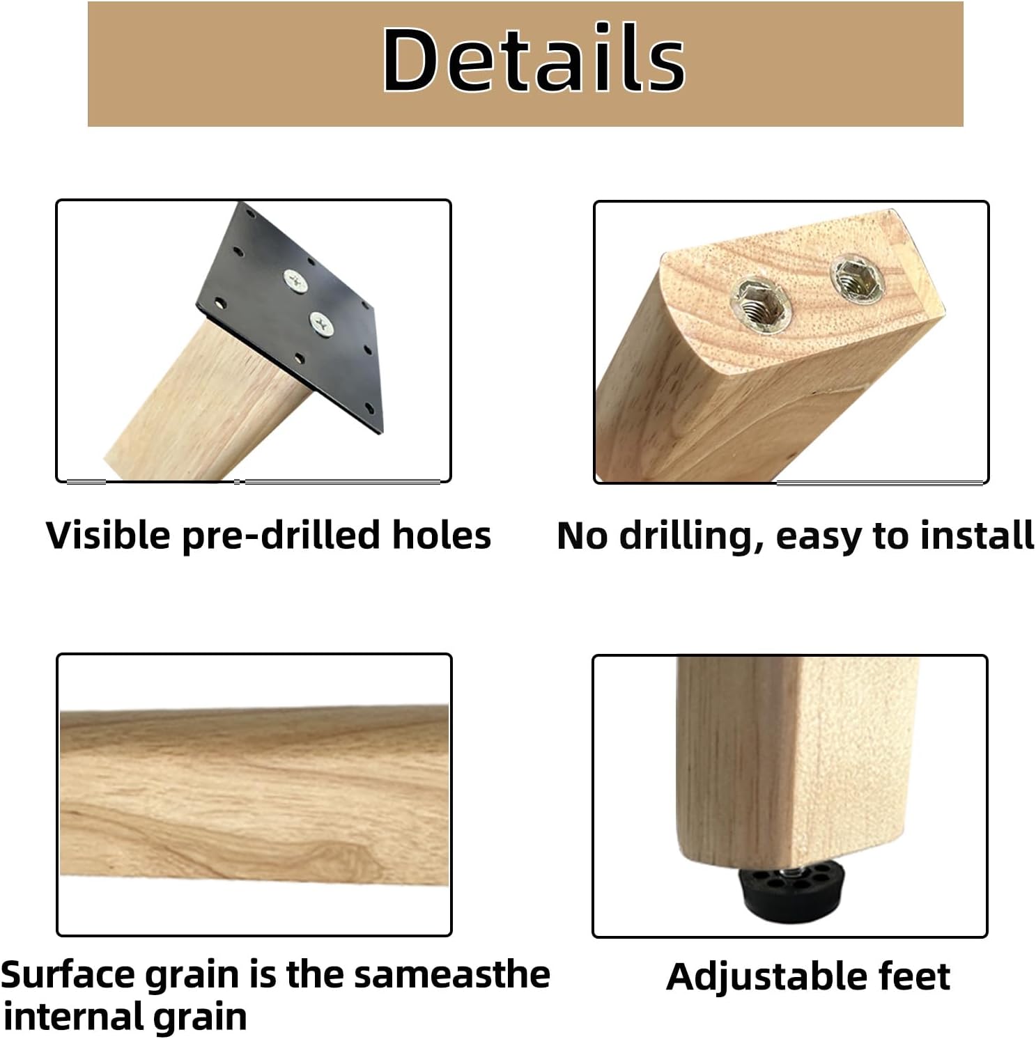 QLLY 28 inch Slant Wooden Table Legs, Solid Wood Angled Desk Legs, Furniture Legs, Set of 4, Easy to Install - Perfect for DIY Dining Tables, Coffee Tables, and Benches (Natural, 28")