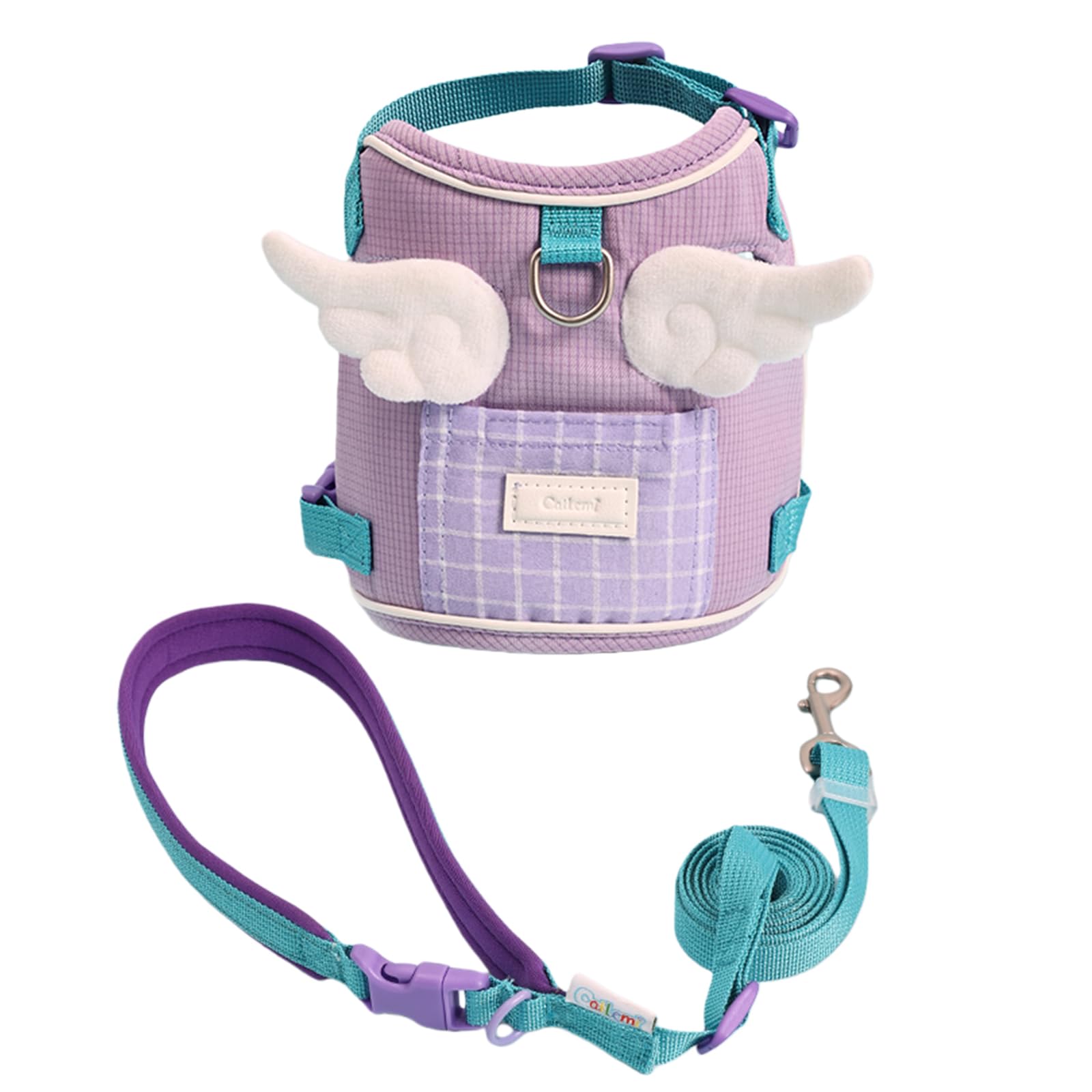 Duuclume Adjustable Cat Harness and Leash Set with Pocket - Angel Wing Vest, Lightweight Soft Mesh Escape-Proof Walking Harness for Cats Outdoor (Purple Blue)