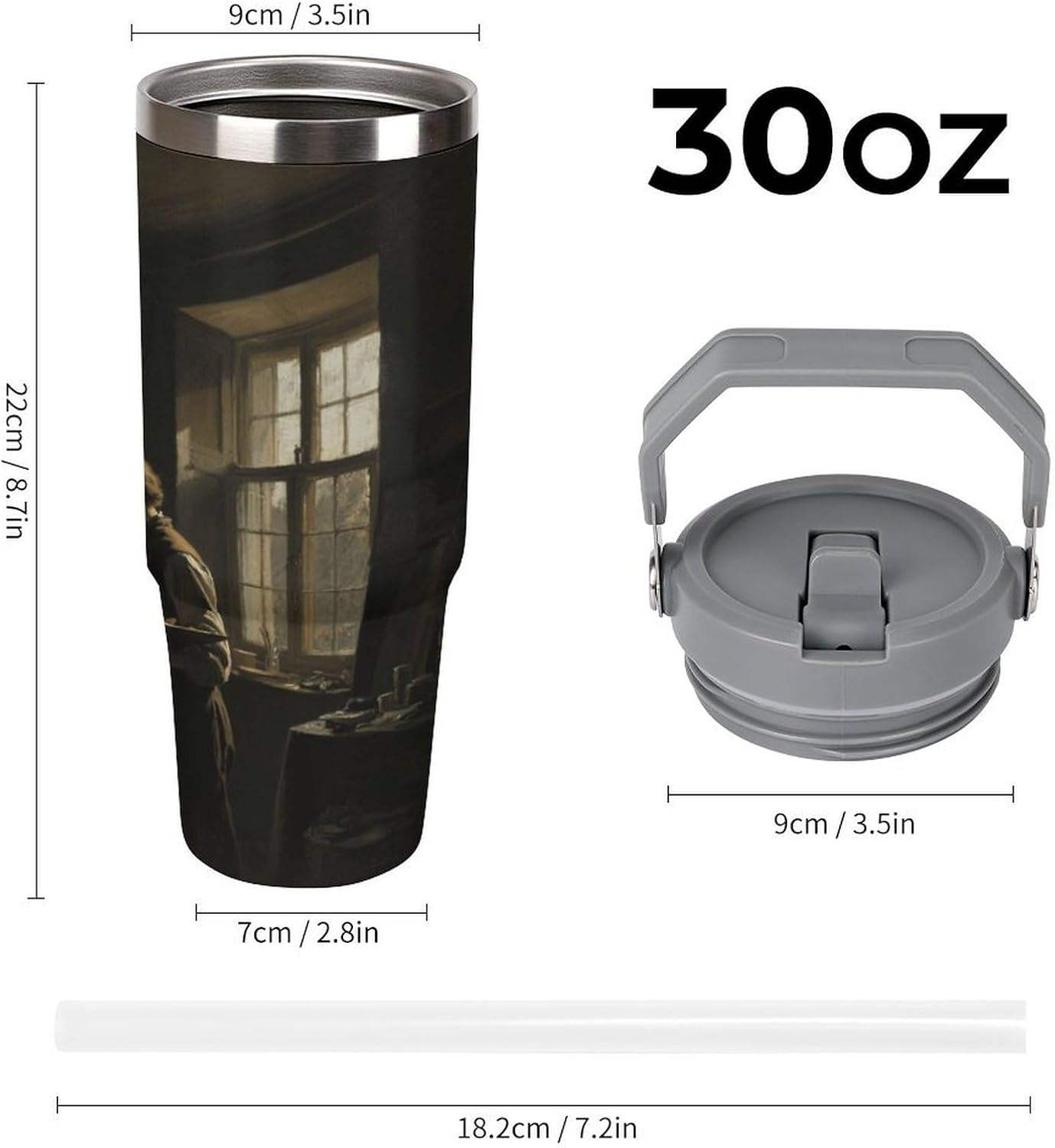 30 Oz Insulated Mug with Handle Lid And Straw A Painter in A Studio Pattern Large Metal Sports Bottle Great for Gifts Parties Office Coffee