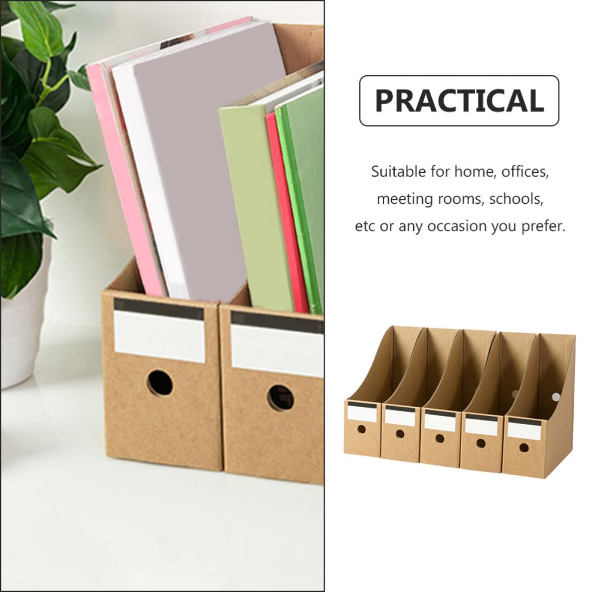 GALPADA Boîtes de Rangement Polyvalentes en Papier Kraft pour Documents et Magazines, Lot de 10 Pièces, Design Simple, Multi-fonction pour Bureau et Maison