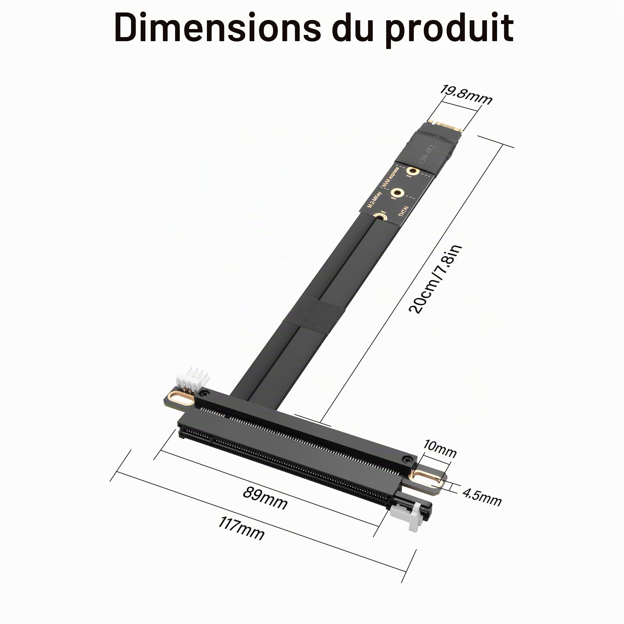 SinLoon Câble d'extension M.2 NGFF NVMe Key M vers PCIe 3.0 X16 M.2 vers PCI-E 3.0 X16 femelle pour M2 2230 2242 2260 2280 20 cm