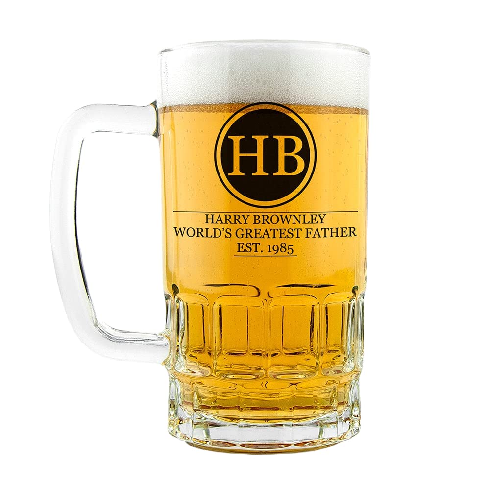 Treat Republic Personalised Beer Glass Tankard – 9cm x 16cm, High-Quality Glass, Solid Base, Tankard Beer Mug, Custom Initial, Dishwasher Safe | Glassware