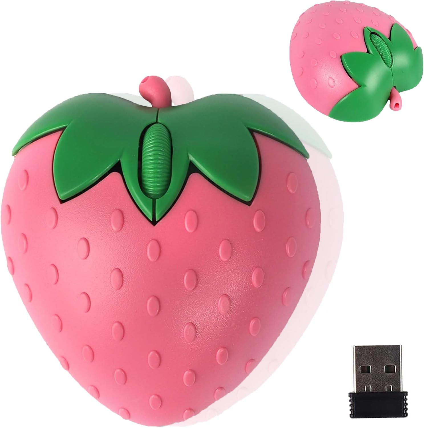 Wireless Bluetooth Mouse, Cute Fruit Strawberry Shape,Dual-Mode Cartoon Portable Lightweight Optical Mouse with 2.4G USB Receiver, for PC Laptop Tablets Mac, Gift for Kids Girls Women Student(Pink)