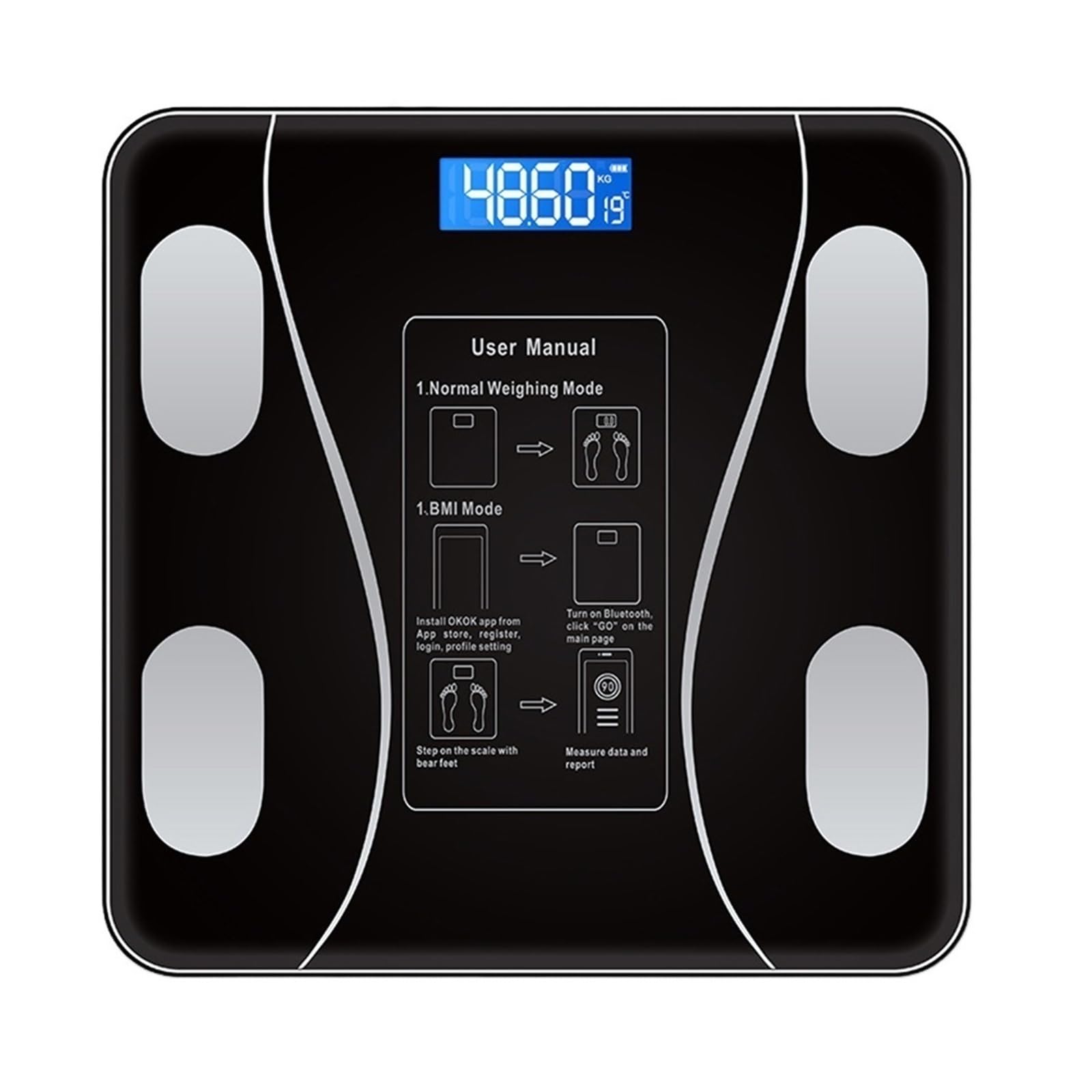 Échelle De Graisse Corporelle Intelligente Bluetooth Balance Corporelle Numérique Avec Écran LCD Pesage Électronique Outils D'analyseur De Composition IMC(Black Bluetooth)