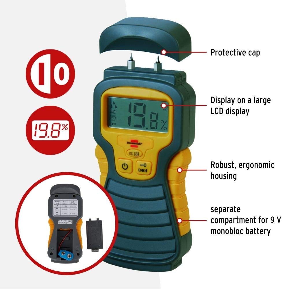 BLACK+DECKER TLD100-XJ Détecteur de Fuites Thermiques sans Fil - Blanc/Noir & Brennenstuhl Détecteur d’humidité pour Divers matériaux, humidimètre avec Affichage Digital LCD, Anthracite & Jaune