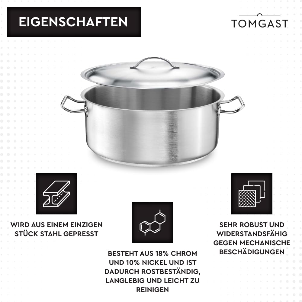 casseruola diametro 40 cm con coperchio PRO | capacità 20 l, altezza 16 cm | acciaio inox | fondo a tre strati | per piano cottura e induzione | lavabile in lavastoviglie