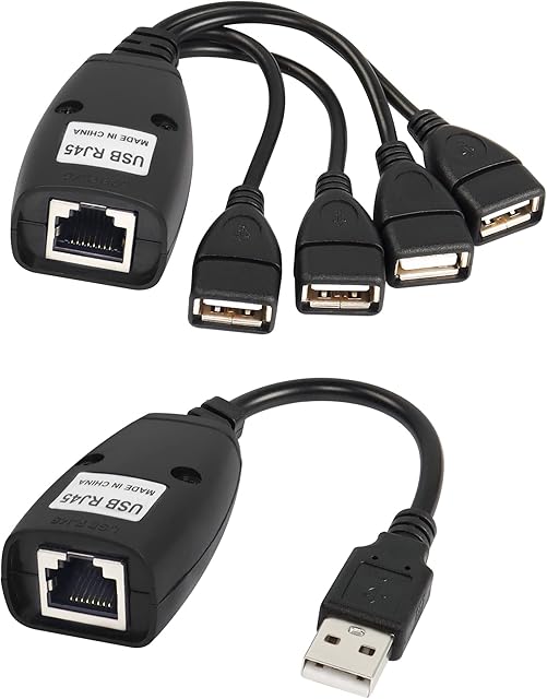 RIIEYOCA USB Extender with 4-port USB hub, Over Cat5e/ Cat6 Cable Connection up to 50m/165ft RJ45 Lan Extension,Plug and Play, No Driver,Apply for Mouse, Keyboard, Printer, Camera