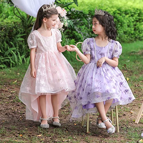 Robe de princesse brodée violette haut de gamme avec traîne de fleurs - 5