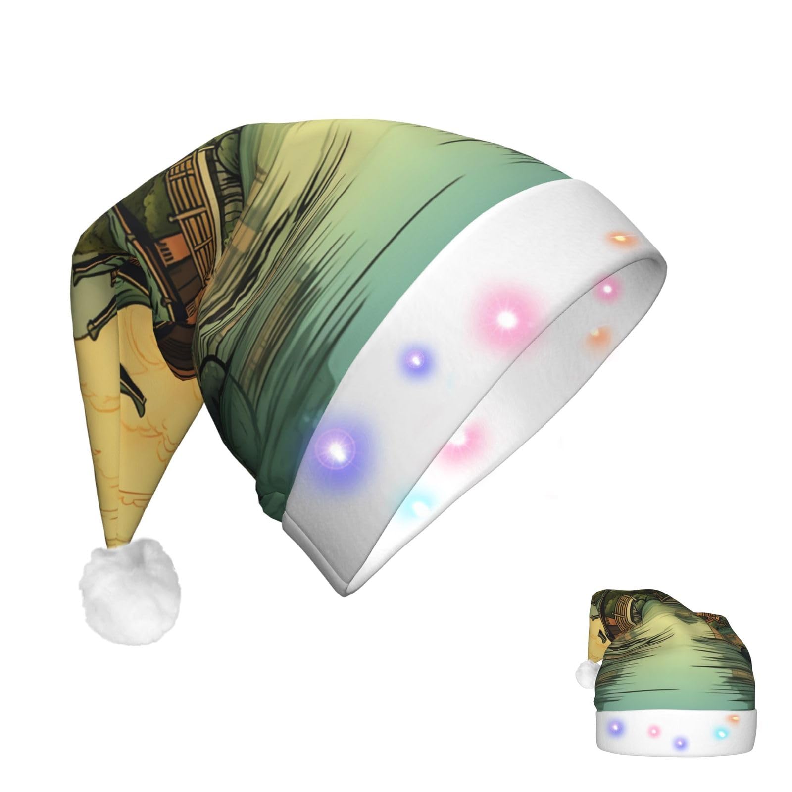 VTCTOASYSanta Hat Christmas Hat with LED Lights Plush Xmas Hats Well Behaved Cat Light Up Santa Hat for Adults