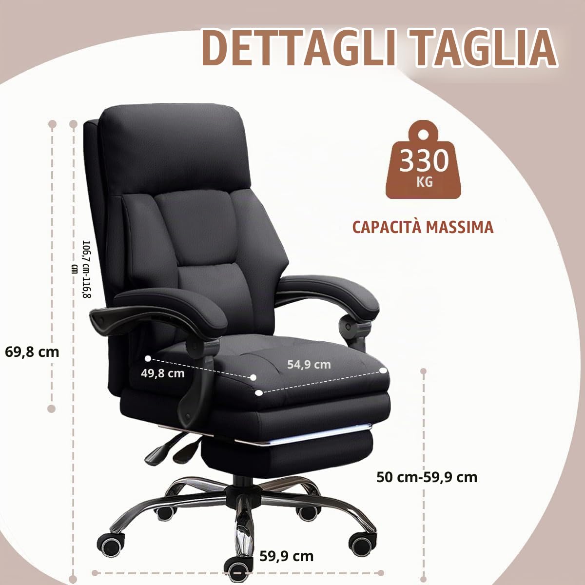 Sedia Ufficio Altezza Regolabile · Sedia Manageriale con Poggiapiedi · Sedia Ergonomica Alta in Pelle