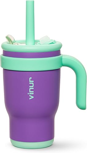 Miniatura 11 de VINUR - Vaso aislado para niños con asa de 14 onzas de acero inoxidable de doble pared con aislamiento al vacío, vaso de viaje para agua con tapa y