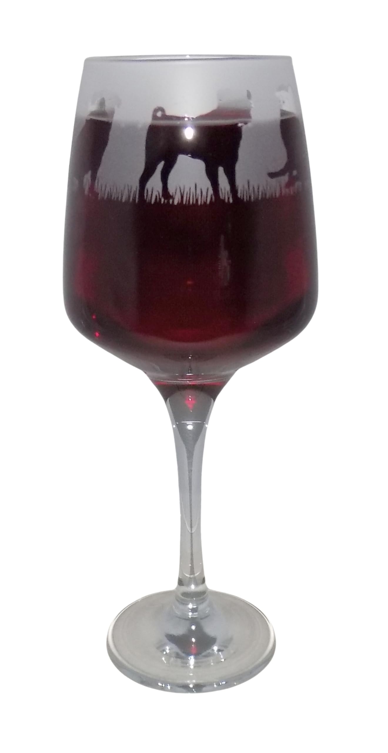 Pug Hand Etched Stemmed Wine Glass