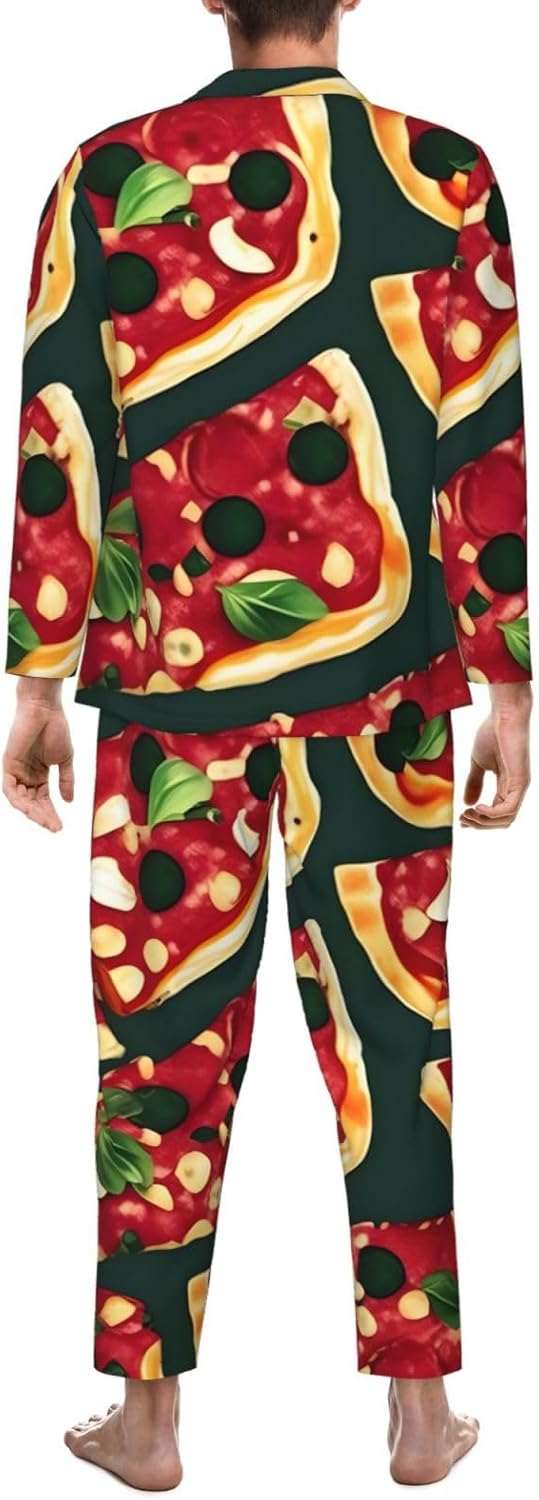 Pizza Pattern Print Luxurious Mens Pajamas Set,Breathable Pajamas Set,Perfect For Lounging Bed,Sofa