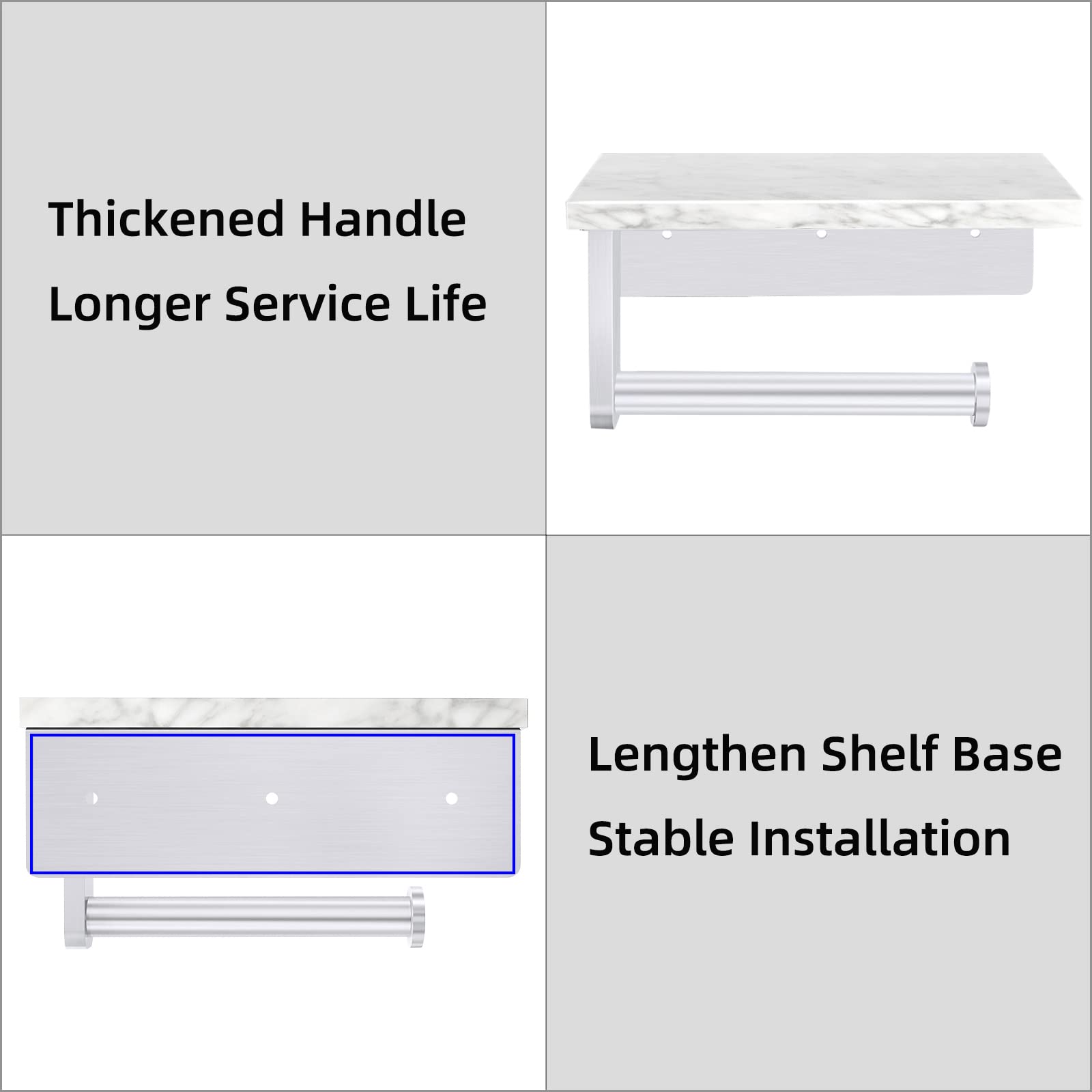 Gypie Brushed Nickel Toilet Paper Holder with Natural Marble Shelf, Screw Wall Mounted, Tissue Roll Holder for Bathroom Washroom