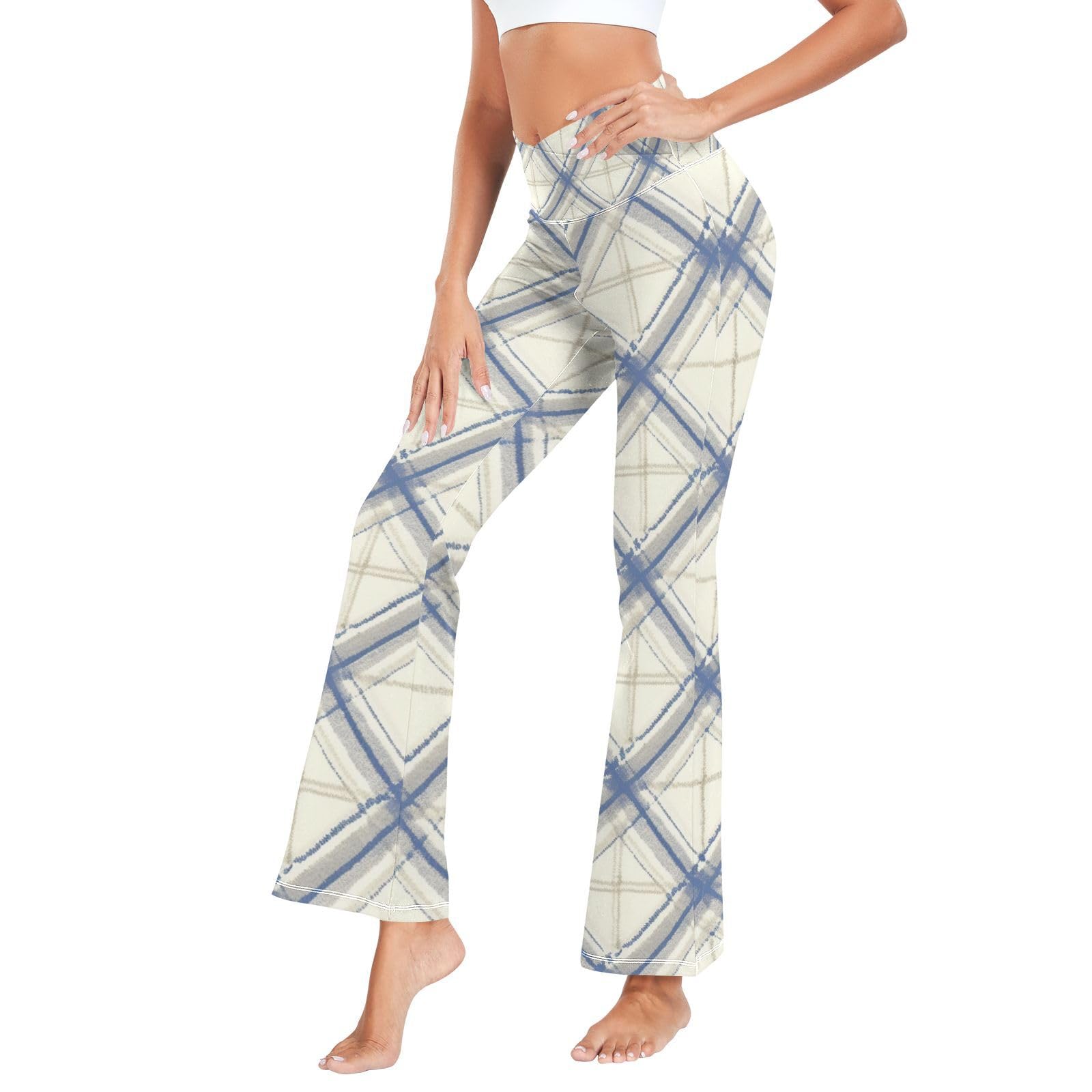 Pantalon de yoga ample décontracté imprimé géométrique écossais - 8