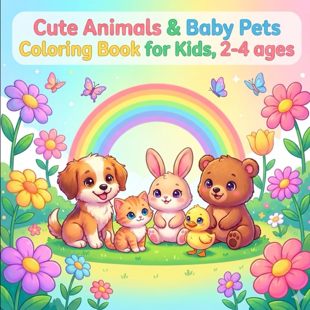 Cute Animals & Baby Pets Coloring Book: Fun and Easy Coloring Pages for Kids Ages 2–4 | Simple Baby Animals for Toddlers and Preschoolers