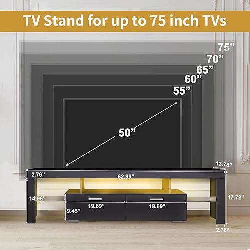 Miniatura 12 de Soporte de TV contemporáneo blanco y negro para televisores de hasta 80 pulgadas, mesa central de consola de TV de estilo único con 3 gabinetes de