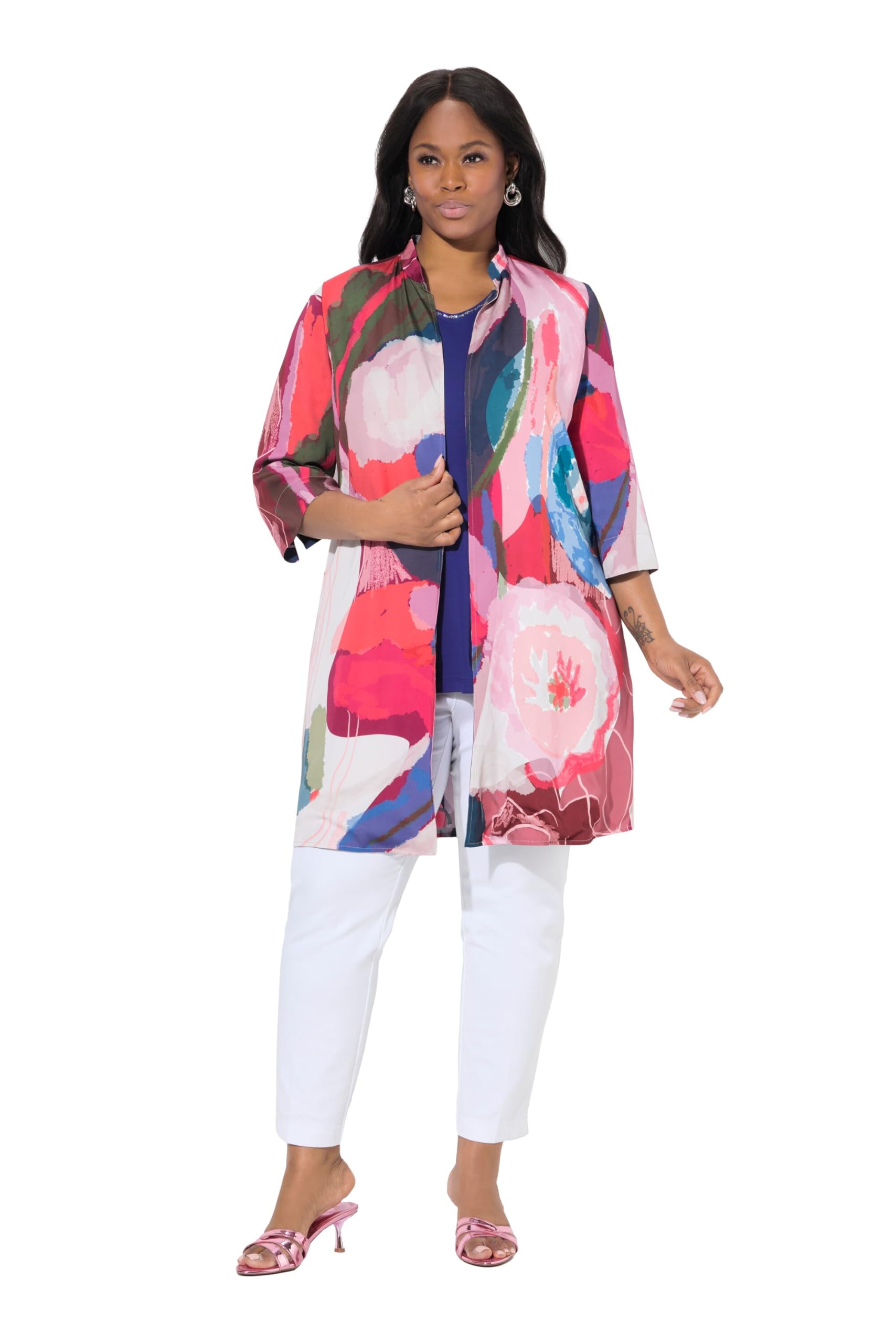 Ulla Popken Damen große Größen Übergrößen Plus Size Wendejacke, offene Jacke, Stehkragen, 3/4-Arm 839319