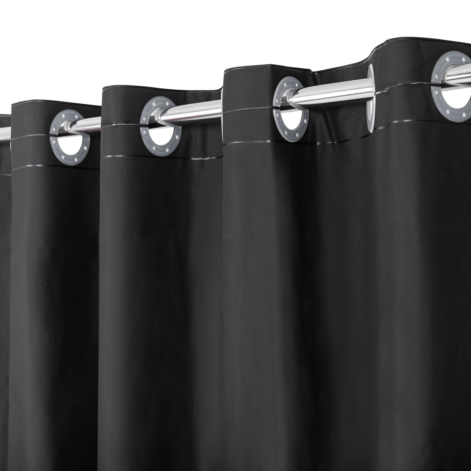 No Hook PEVA Shower Curtain or Liner - 8G Heavy Duty Black Bathroom Shower Curtain No Hooks Required, Waterproof Plastic & PVC Free, Standard Size 71 x 74, Black