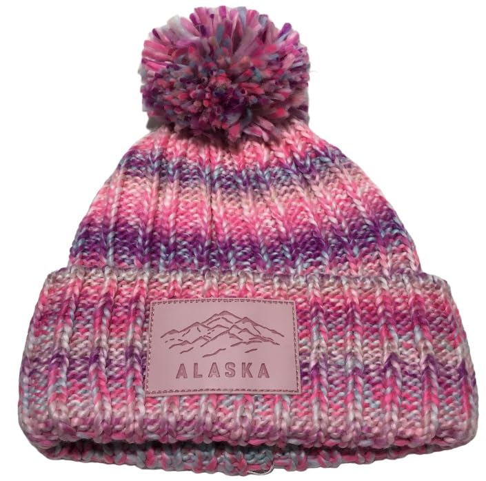 Robin RuthAlaska Beanie Hat Bulky Knit Quality Variegated Heavy Pinks Pom Pom