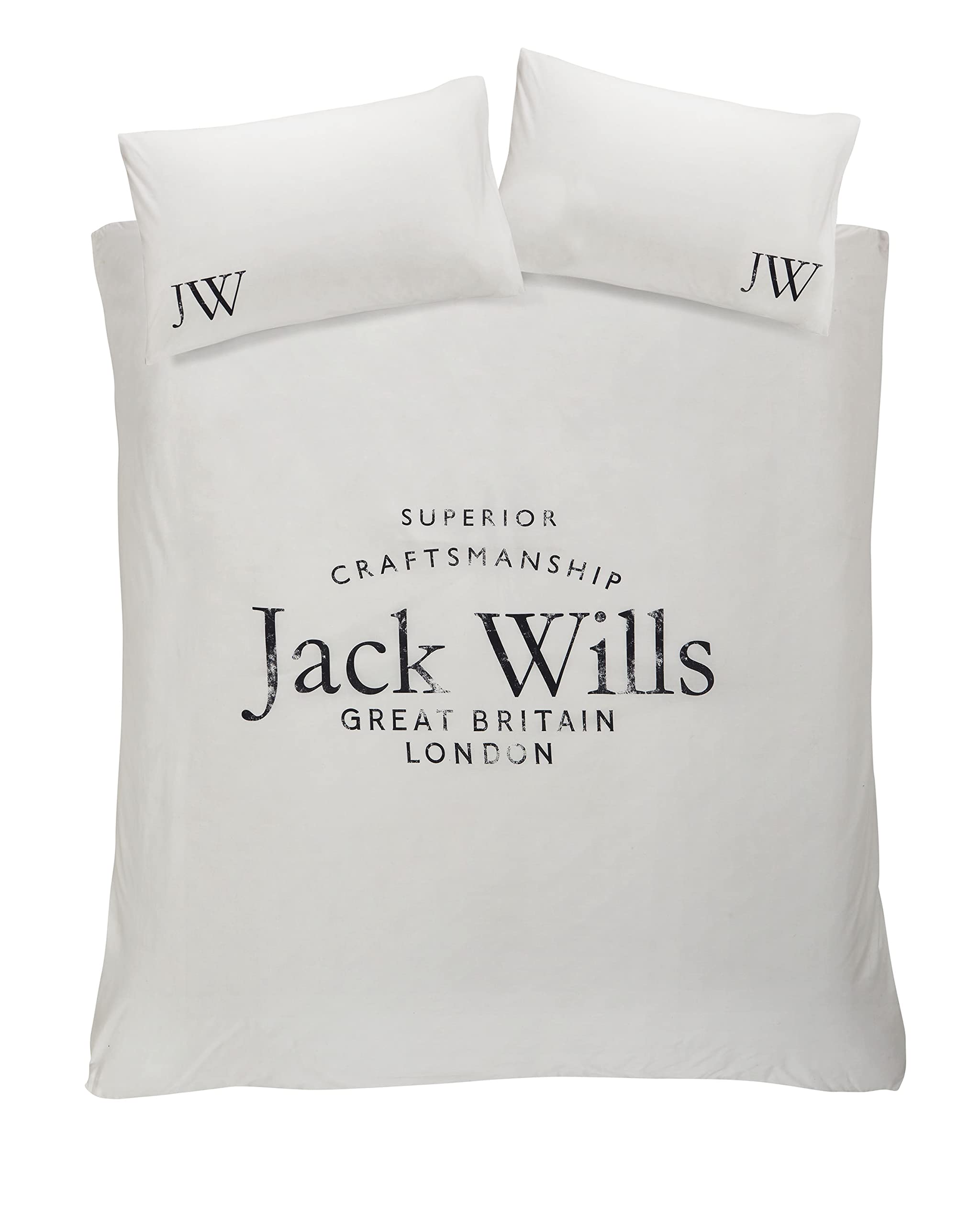Ashley Wilde Jack Wills Bedding Distressed Logo Vintage White 100% Cotton Duvet Cover Set (King Size Duvet Cover Set: 230cm x 220cm)