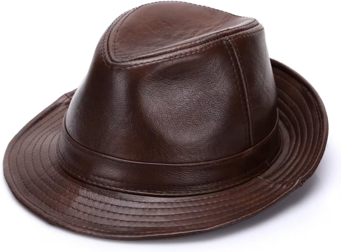 Genuine Leather Hats Mens Men's Fashion Fedora Hat Trend Leisure Party Cowhide Fedoras Winter