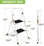 2-Step Folding Ladder, Portable Step Stool with Wide Anti-Slip Pedal, 330lbs Weight Capacity, Lightweight Foldable Ladder for Home, Kitchen & Outdoor Use, White