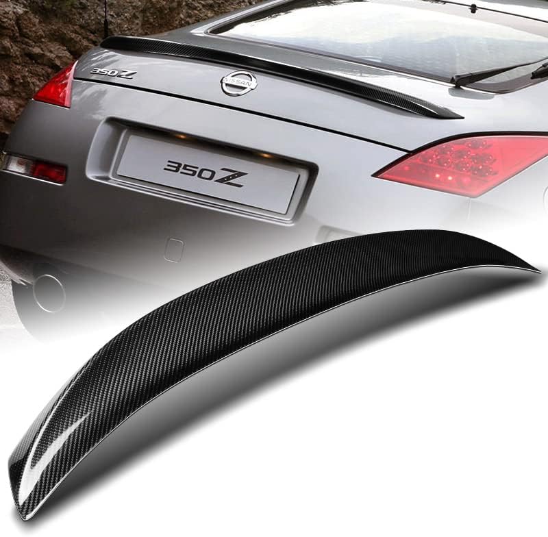 Rear Trunk Lid Spoiler Wing fit for compatible with 2003-2008 Nissan 350Z Z33, Rear Trunk Spoiler Wing 100% Real Carbon Fiber, STP-Style Trunk Tail Duck Bill Lid