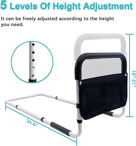 Miniatura 2 de AOHHL Rieles de cama para adultos mayores, alturas ajustables, bolsillo de almacenamiento, asistencia, soporte, barandillas laterales para