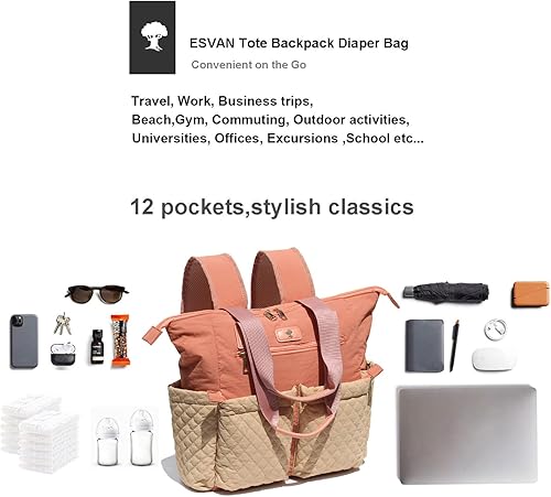 Miniatura 5 de Bolsa de pañales Totepack Mochila 2 en 1 para mujer, multifuncional, de gran capacidad, con bolsillos aislados, viaje
