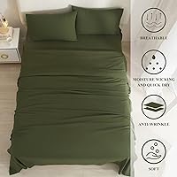 Vista 4 de Juego de sábanas tamaño Queen color verde militar, sábanas de lujo para hotel, 4 piezas, sábanas refrescantes para cama tamaño Queen, sábanas
