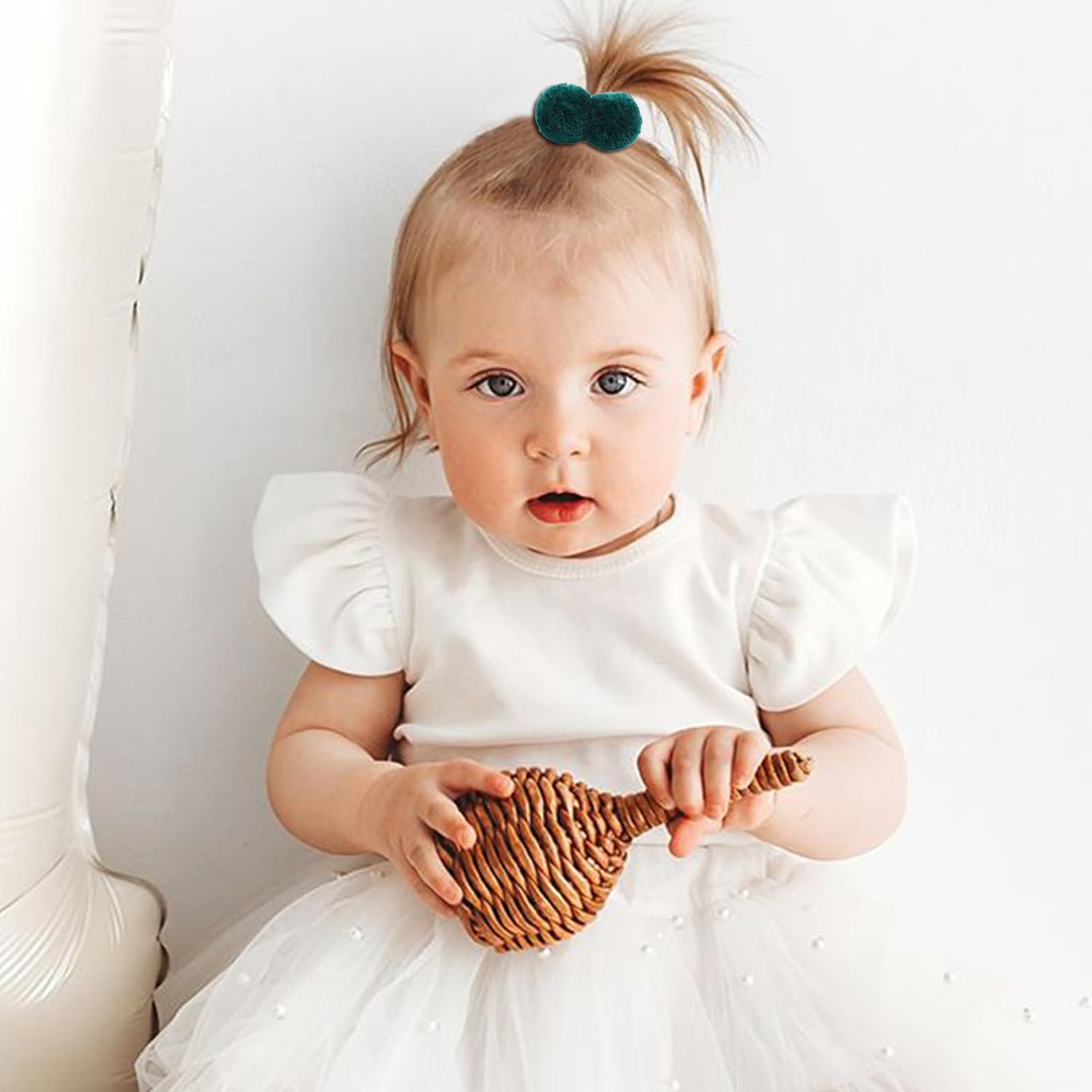 30 lazos para el pelo con pompones para bebés, elásticos suaves, accesorios para el cabello para bebés y niñas (color claro)