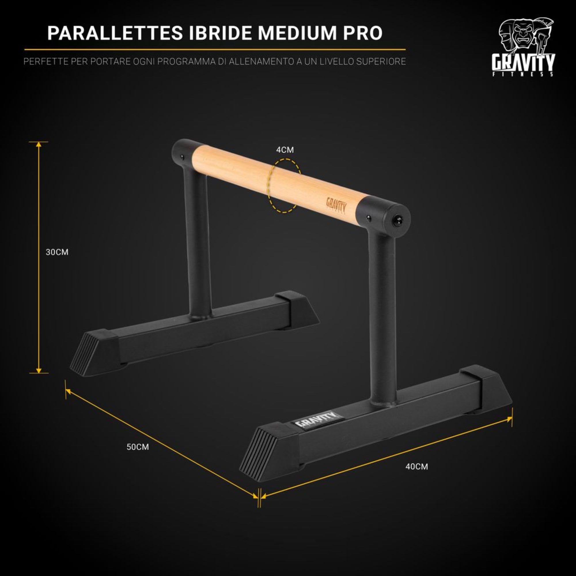 Gravity Fitness Parallettes Piccole con Manici in Legno Ibridi, Stabili per Calisthenics, Ginnastica, Allenamento a Corpo Libero, Portatili e Leggere per Palestra Casalinga o Commerciale