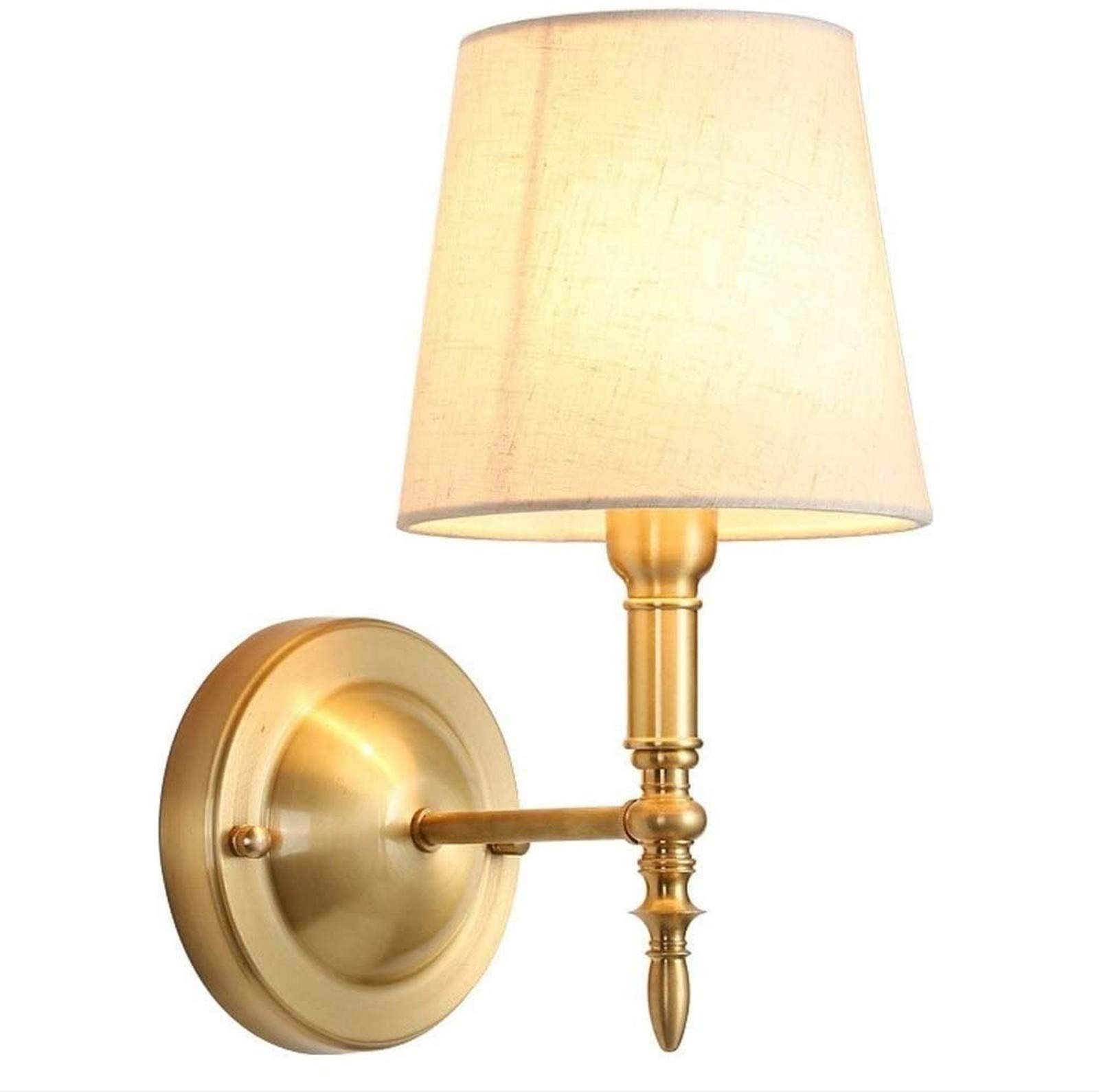 HPTHLY Wall Light - Wall Lamp Warm Brass Arm With White Drum Shade Hard Wired Wall Light Aisle Bedside Decor Wall Sconces Holder European Lighting Compatibl