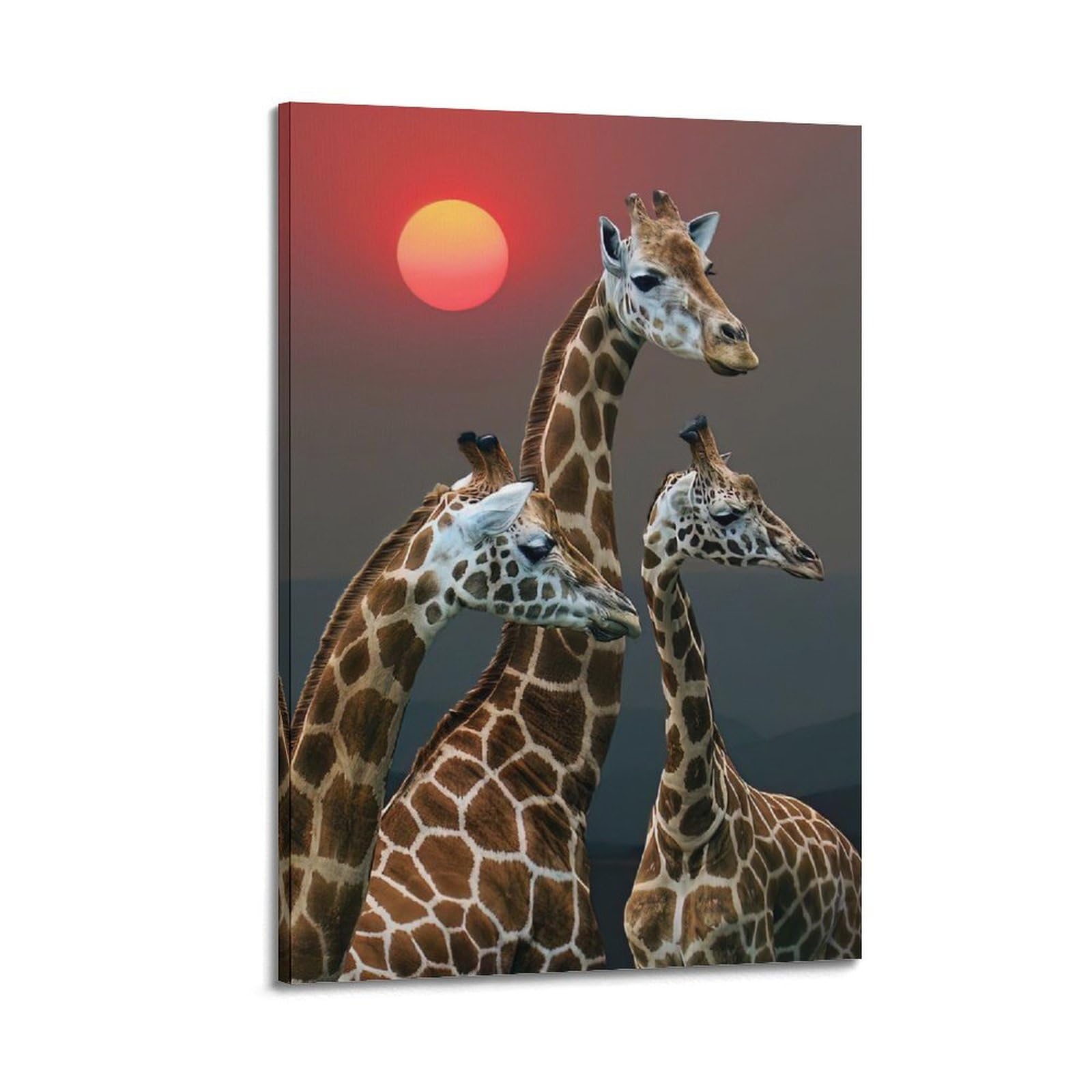 WZKTCL Animal Poster Sunset And Three Giraffes Poster Decorative Painting Canvas Wall Posters And Art Picture Print Modern Family Bedroom Decor Posters 24x36inch(60x90cm)