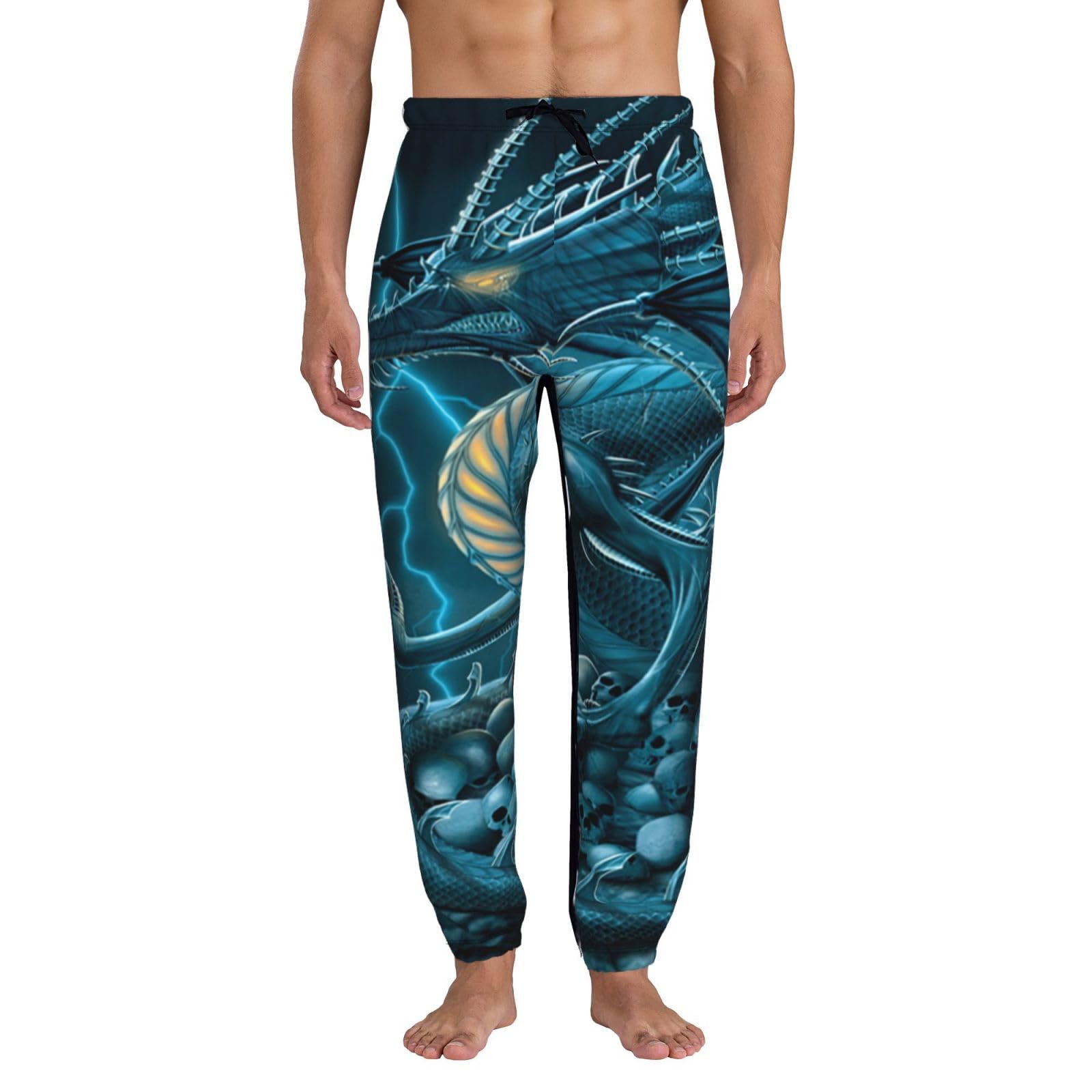 fifbird Mens Sweatpants Flash Dragon with Skull Baggy Trousers Jogger Pants with Drawstring 3D Sports Leggings 3XL