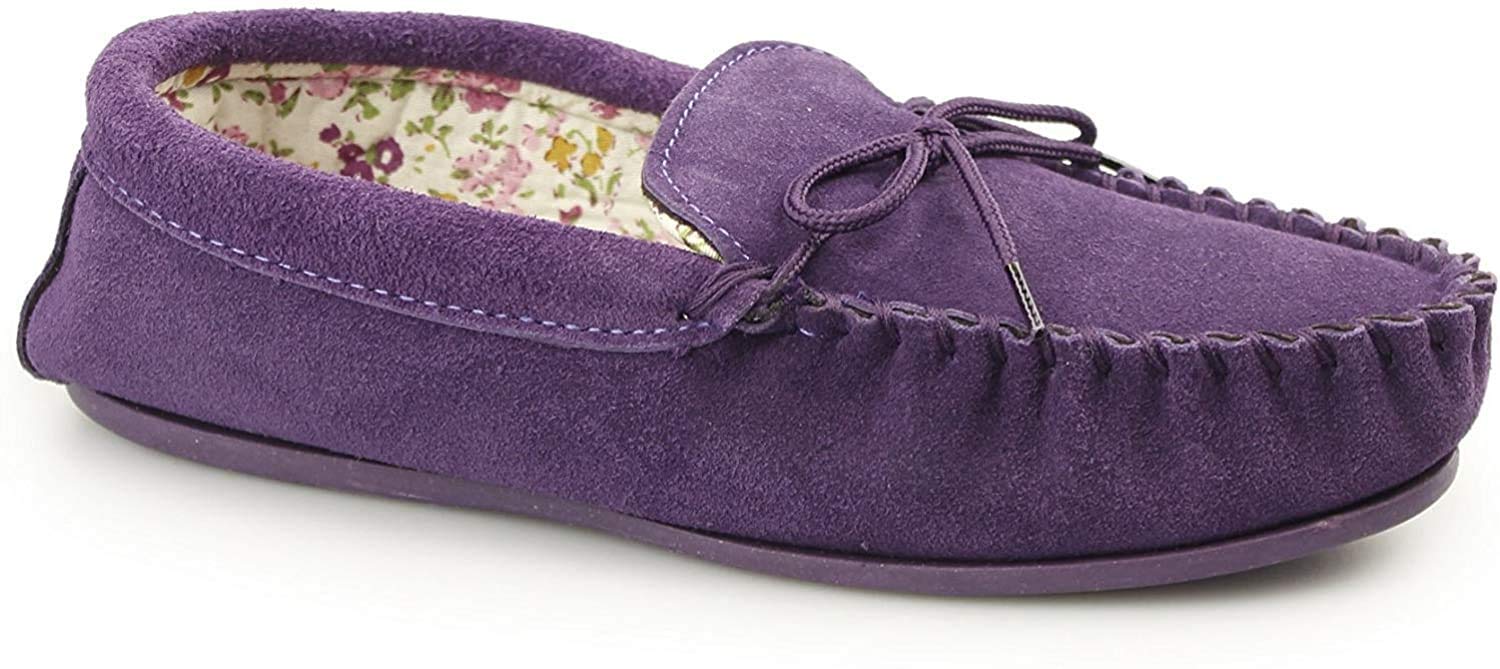 Mokkers LILY Ladies Suede Moccasin Slippers Purple UK 3