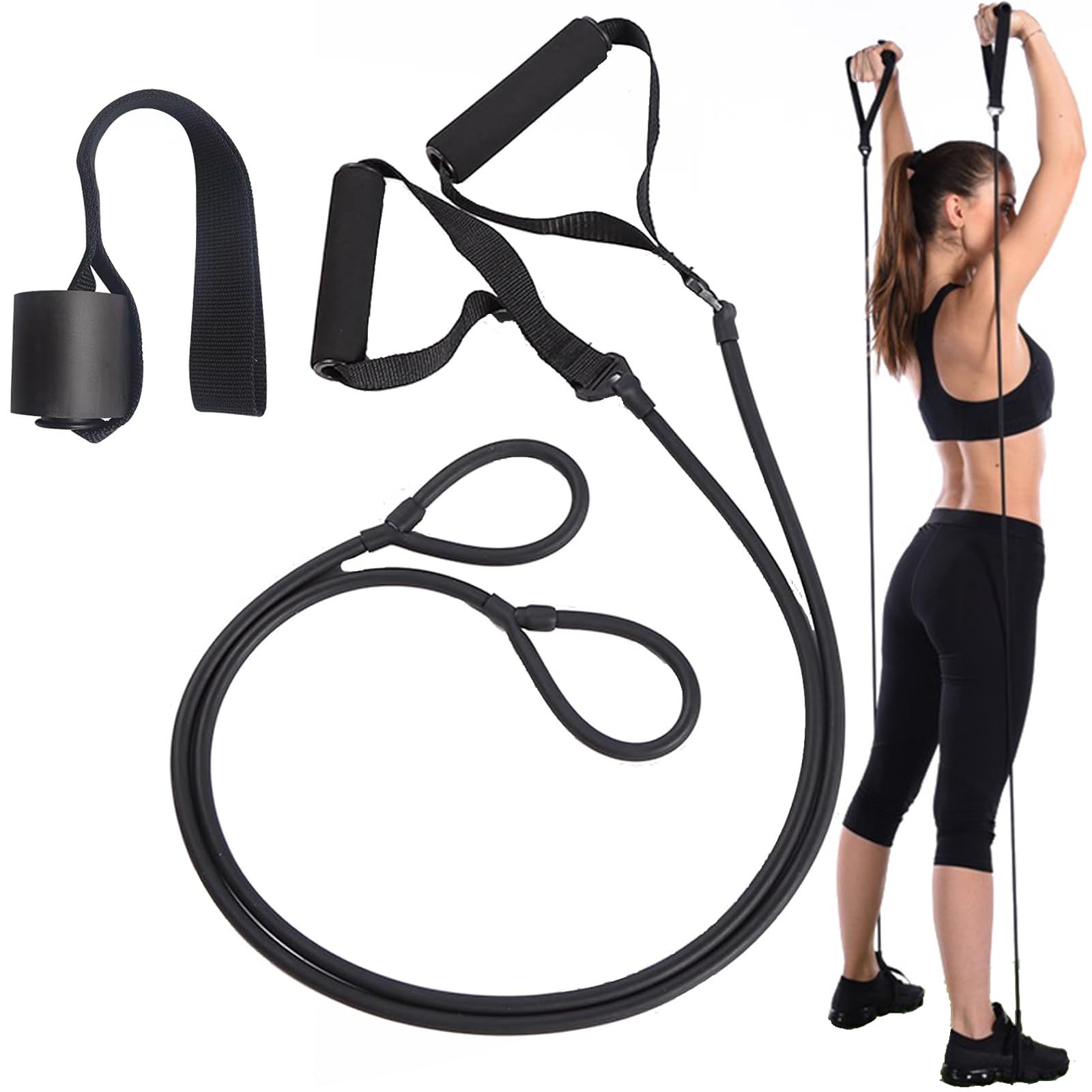 Resistance Bands,Pull Up Pedal Exercise Bands Door Anchors With Handle Compatible With Billy's Bootcamp Weight Loss,Strength Home Workouts Training,Physical Therapy,Yoga,Pilates. (Black)