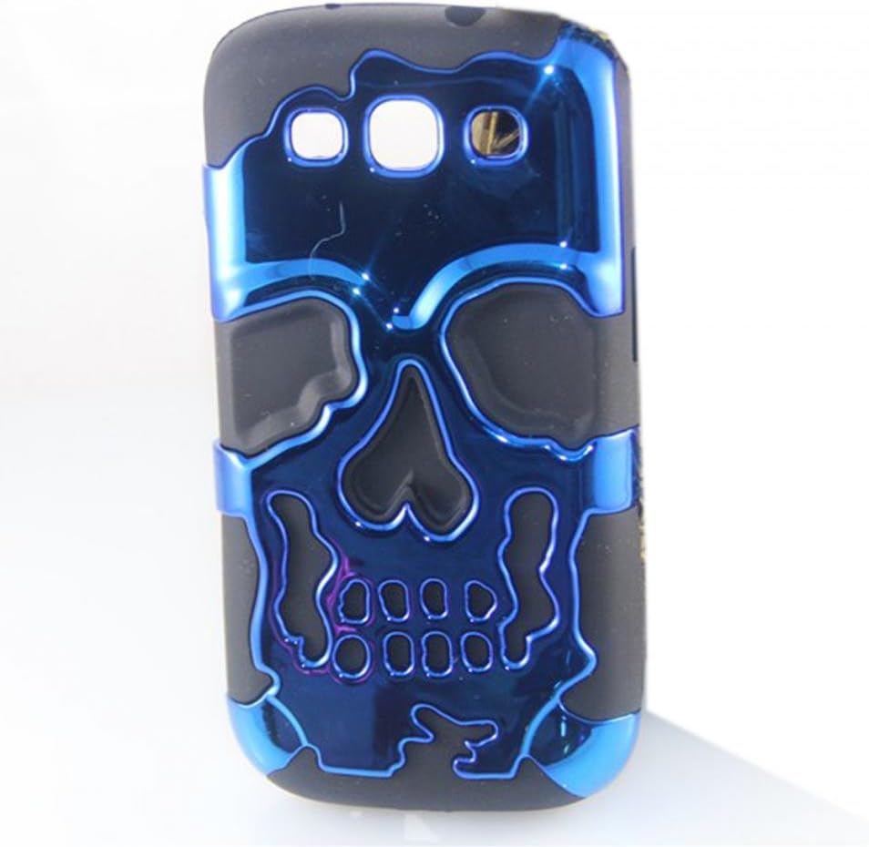 DE New Fashion Plastic + Silicone Tuff Dual Layer 2-Piece Hybrid Design Blue Skull Style Protective Shell Classic Hard Case Cover Compatible for Samsung Galaxy S3 III i9300