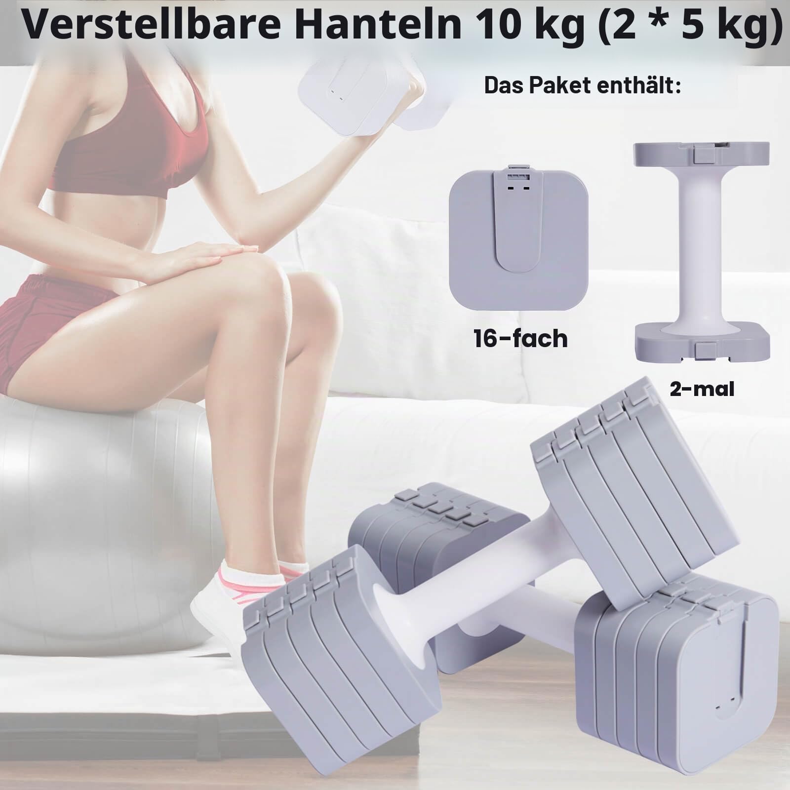 Verstellbare Hanteln, 10 kg (2 x 5 kg), wasserdicht und platzsparend, einfach zu verstellen, Gewichte und Hanteln, verstellbare Gewichte, ideal für das Training zu Hause