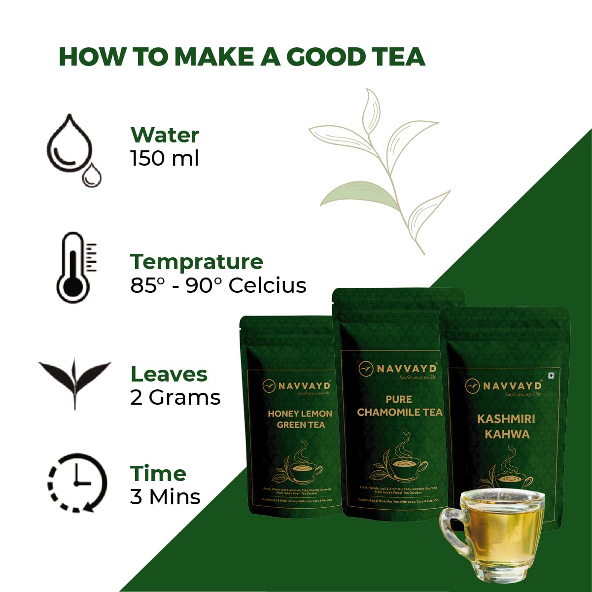 NAVVAYD Sweet Himalayan Green Tea (3.52 Oz / 100 Gm), With Ashwagandha, Shatavari, Stevia, Turmeric & Cardamom, Loose Leaf