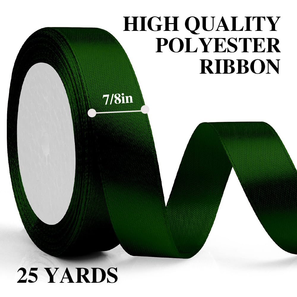 Satin Ribbons for Gift Wrapping - Dark Green, 20mm*23m - Christmas Tree Ribbon, vintage green - Image 2